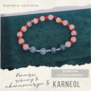 Bransoletka· kwarc różowy, karneol, akwamaryn