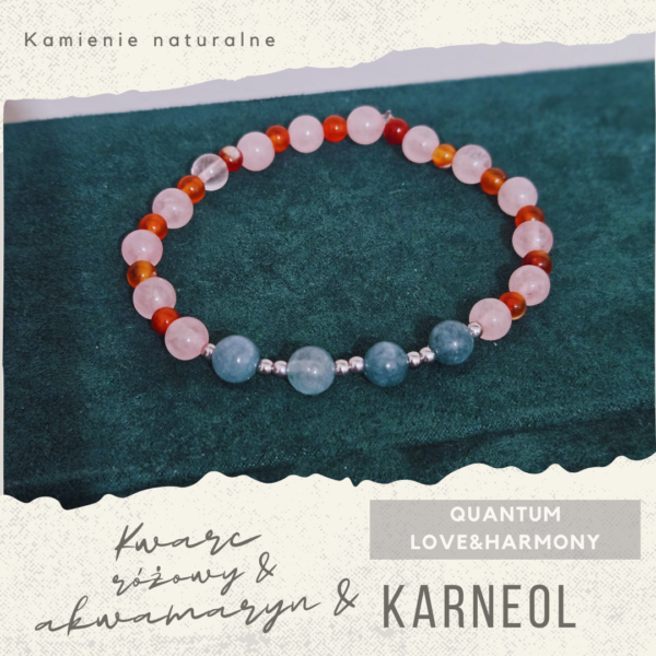 Bransoletka „Quantum Love&Harmony”  · kwarc różowy, karneol, akwamaryn